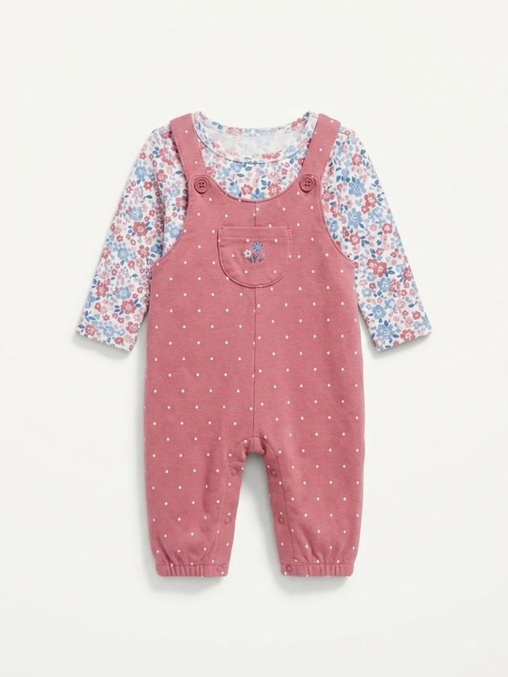 Carter's Dusty Pink Poka Dot Overalls with Floral Shirt
